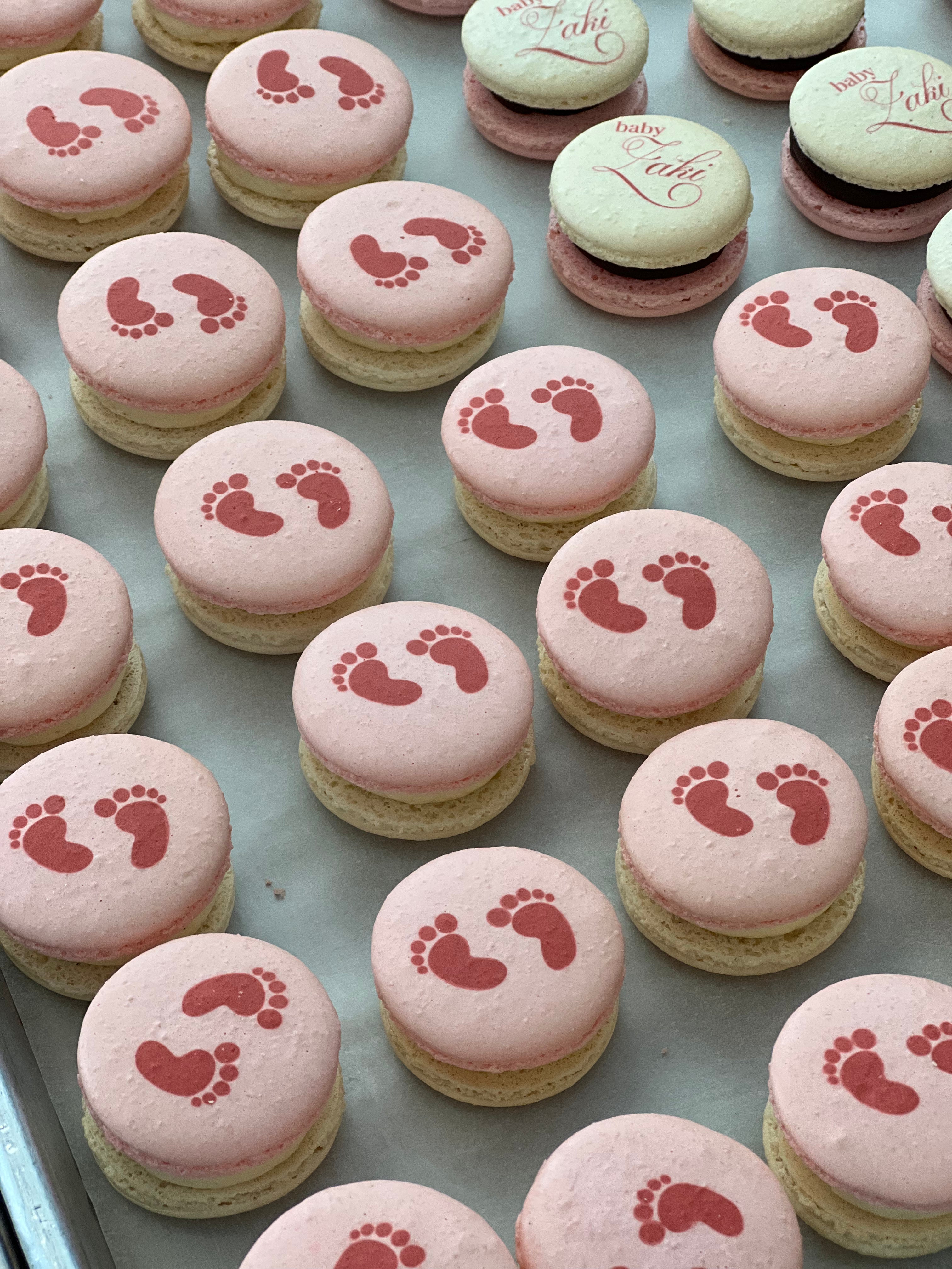 Custom printed baby feet macaron perfect for baby shower